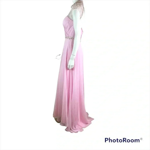 INtrigue by Blush Size 10 Pink Chiffon Grecian Formal Dress Hand Beaded Bodice - Picture 3 of 8
